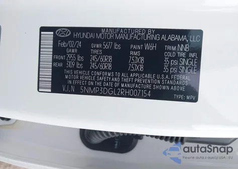 2024 Hyundai Santa Fe Xrt из США, поврежденный, VIN 5NMP3DGL2RH007154